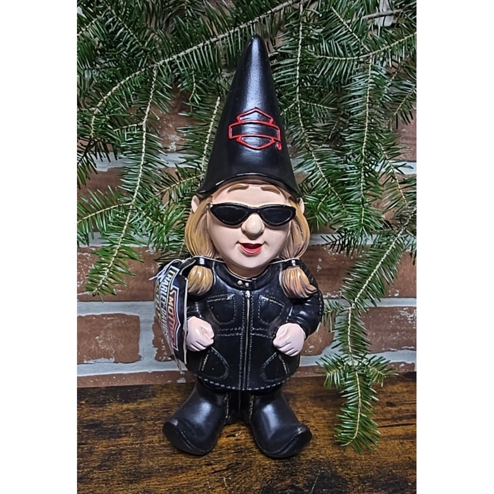 Harley Davidson Lady Biker Themed Polystone Garden Gnome 11" Spring Lawn Decor